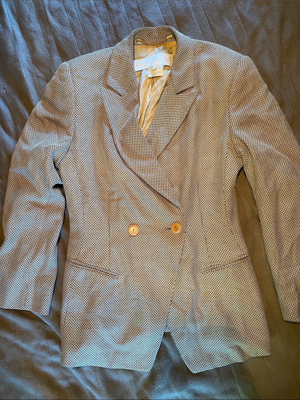 Escada Beige and Black Micro-Pattern Double-Breasted Blazer